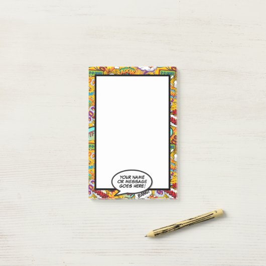 Leuke strip spraakballon naam bericht post-it® notes (Op bureau)