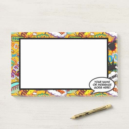 Leuke strip spraakballon naam bericht post-it® notes (Op bureau)