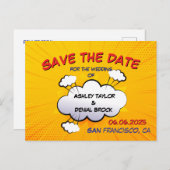 Leuke stripboek bruiloft save the date aankondigingskaart (Voorkant / Achterkant)