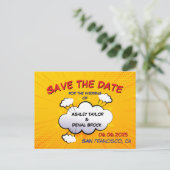 Leuke stripboek bruiloft save the date aankondigingskaart (Staand voorkant)