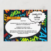 Leuke stripbruiloft details informatie informatiekaartje (Voorkant)