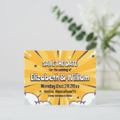 Leuke stripstijl gepersonaliseerde save the date aankondigingskaart (Staand voorkant)