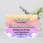 Leuke stripstijl gepersonaliseerde save the date kaart (Staand voorkant)