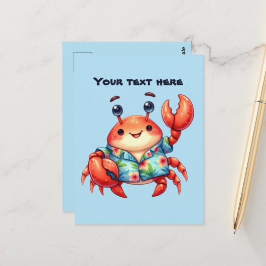 Leuke Summertime aanpasbare strandkrab Briefkaart (Voorkant / Achterkant in situ)