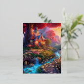 Leuke Sunset Fantasy House in de Bossen Folie Feestdagen Briefkaart (Staand Voorkant)