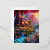 Leuke Sunset Fantasy House in de Bossen Folie Feestdagen Briefkaart (Voorkant / Achterkant)
