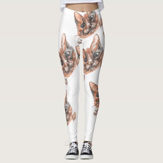 Leuke Super Sweet Cat Gezicht Tekening Leggings (Voorkant)