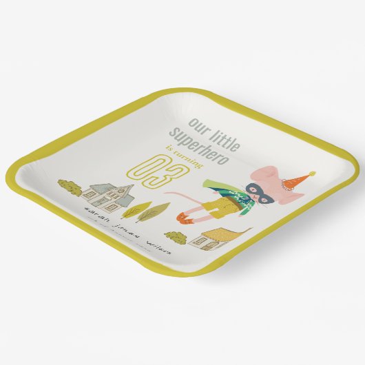 Leuke Superhero Mouse Leuk Kinder Foto Verjaardag Papieren Bordje (Gebogen)