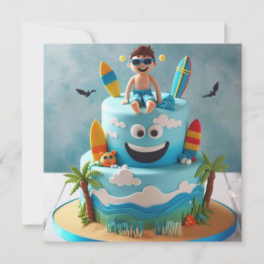 Leuke Surf Is Op Verjaardagstaart Kaart (Voorkant)