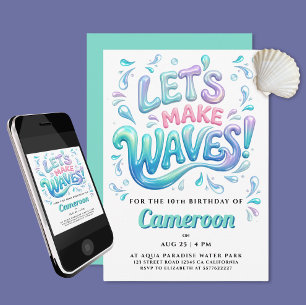 Leuke Surf Party Mint Paarse Roze Golven Spetteren Kaart
