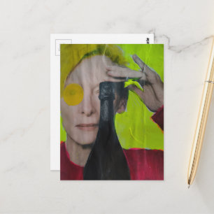 Leuke Surrealistische Collage Vrouw Met Fles Briefkaart