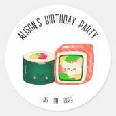 Leuke sushi rollen verjaardag ronde sticker (Voorkant)