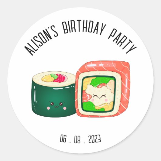 Leuke sushi rollen verjaardag ronde sticker (Voorkant)