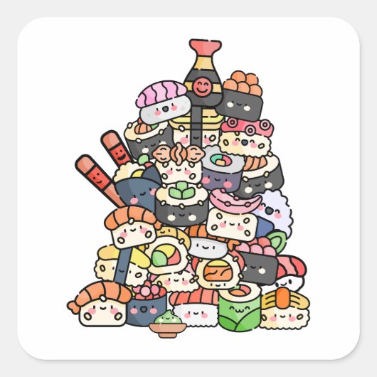 Leuke sushi toren vierkante sticker (Voorkant)