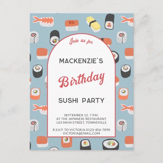 Leuke Sushi verjaardagsfeestuitnodiging Briefkaart (Voorkant)