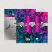 Leuke Sweet 16-feestuitnodiging Pauwstaartboog Roz Kaart (Voorkant / Achterkant)