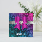 Leuke Sweet 16-feestuitnodiging Pauwstaartboog Roz Kaart (Staand voorkant)