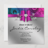 Leuke Sweet 16-feestuitnodiging Pauwstaartboog Roz Kaart (Achterkant)