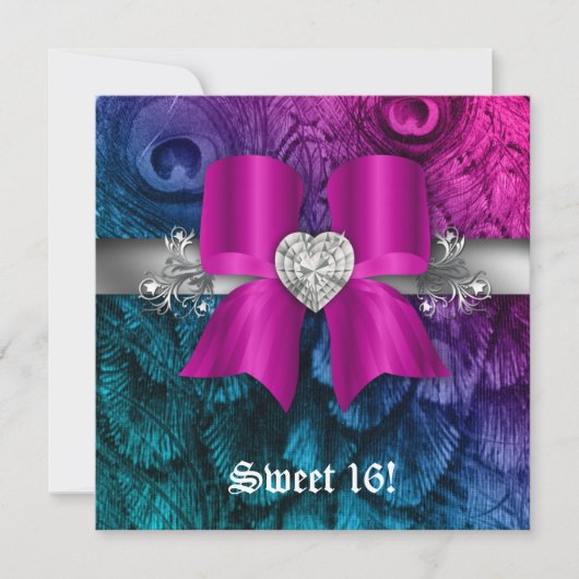 Leuke Sweet 16-feestuitnodiging Pauwstaartboog Roz Kaart (Voorkant)