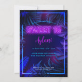 Leuke Sweet 16 Neon Glow verjaardagsfeestje Kaart (Voorkant)