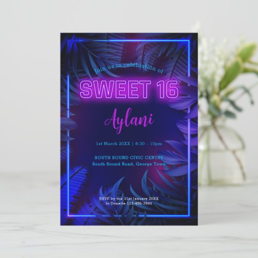 Leuke Sweet 16 Neon Glow verjaardagsfeestje Kaart (Staand voorkant)