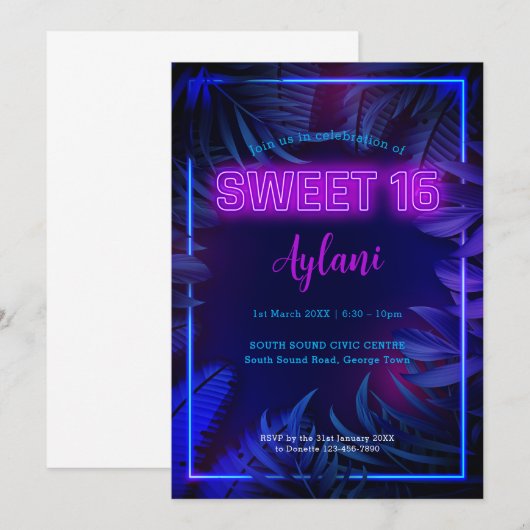 Leuke Sweet 16 Neon Glow verjaardagsfeestje Kaart (Voorkant / Achterkant)
