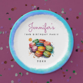 Leuke Sweet Sixteen Kleurrijke Blue Macaron Waterv Papieren Bordje