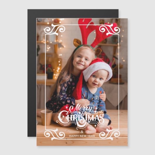 Leuke Swirly Christmas Border Vrolijke Kerstfoto (Voorkant / Achterkant)