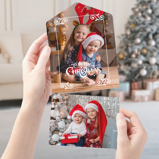 Leuke Swirly Christmas Border Vrolijke Kerstfoto All In One Uitnodiging