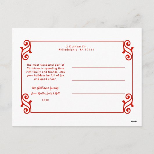 Leuke Swirly Christmas Border Vrolijke Kerstfoto Feestdagenkaart (Achterkant)