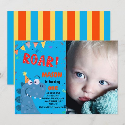 Leuke T-Rex Dinosaurus Foto Kinderen Verjaardag Kaart (Voorkant / Achterkant)