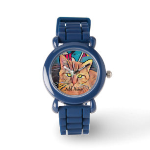 Leuke Tabby Cat gepersonaliseerd Kind Horloge