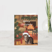 Leuke Tabby Cat kerstkaart Feestdagen Kaart (Voorkant)