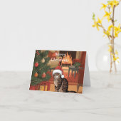 Leuke Tabby Cat kerstkaart Kaart (Gele Bloem)