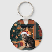 Leuke Tabby Cat kerstkaart Sleutelhanger (Voorkant)