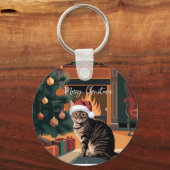 Leuke Tabby Cat kerstkaart Sleutelhanger (Voorkant)