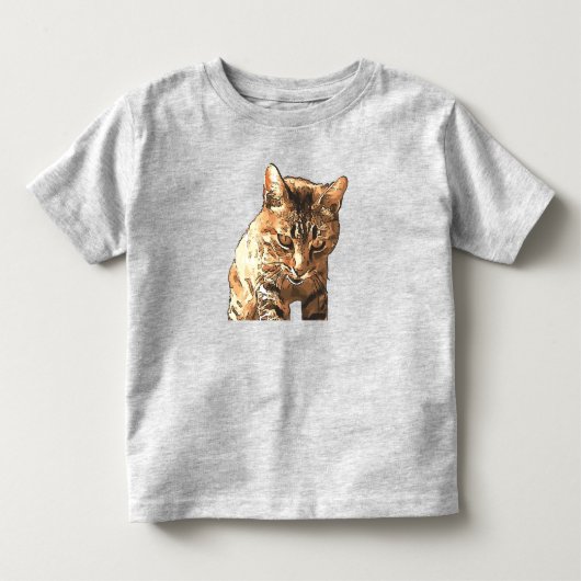 Leuke Tabby Cat Zwart Outline Art Kinder Shirts (Voorkant)