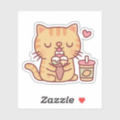 Leuke Tabby Kat Houdt Eating Ice Cream Sticker (Vel)