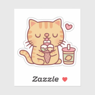 Leuke Tabby Kat Houdt Eating Ice Cream Sticker