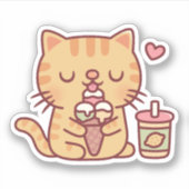 Leuke Tabby Kat Houdt Eating Ice Cream Sticker (Voorkant)