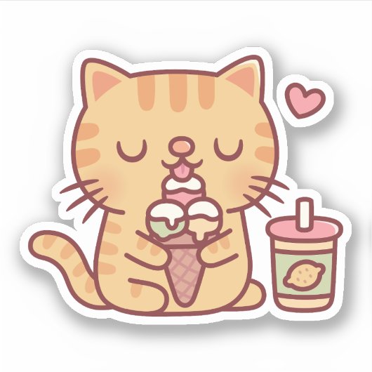 Leuke Tabby Kat Houdt Eating Ice Cream Sticker (Voorkant)
