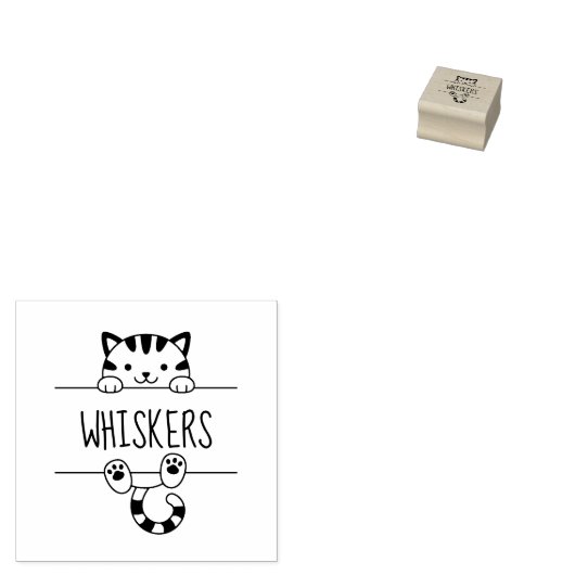 Leuke Tabby Kat Peeking Aangepaste Naam 1x1 Rubberstempel (Gestempeld)