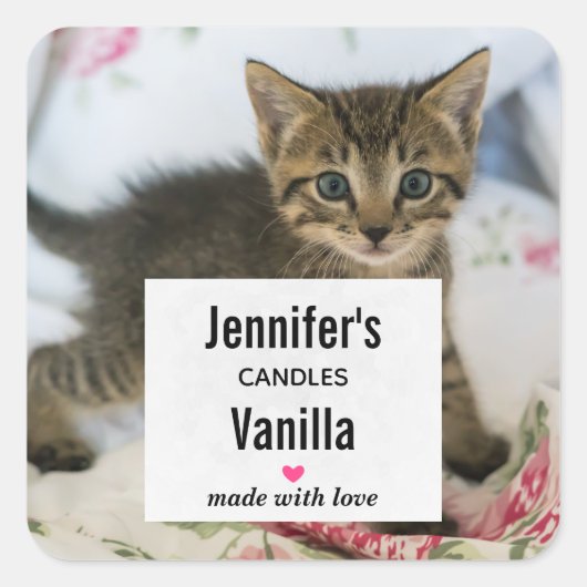 Leuke Tabby Kitten Photo Candle Business Vierkante Sticker (Voorkant)