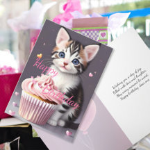 Leuke Tabby Kitten Sweet Cupcake Verjaardagsgroet