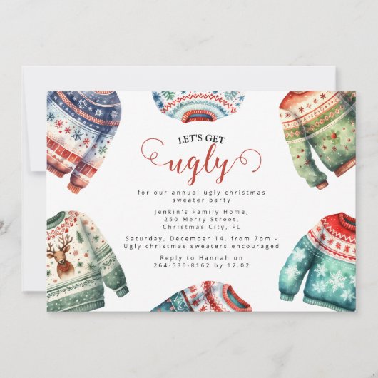 Leuke Tacky Ugly Christmas Sweater Party Kaart (Voorkant)