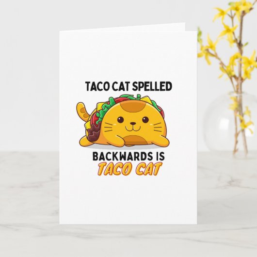 Leuke taco kat, grappige taco kat, taco en kattenl kaart (Gele Bloem)
