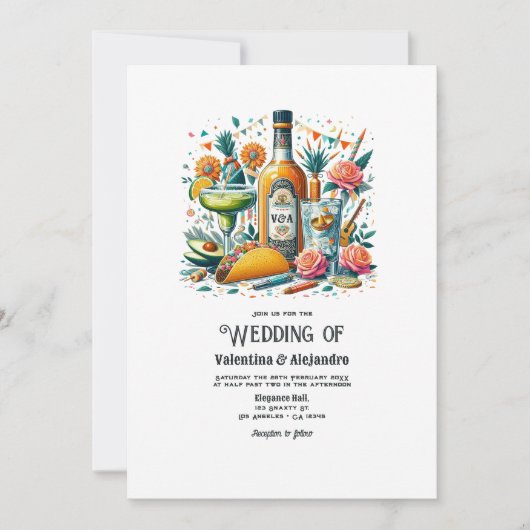 Leuke taco's en tequila bruiloft met monogram fles kaart (Voorkant)