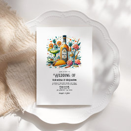 Leuke Tacos en Tequila Bruiloft met Monogram Fles Kaart