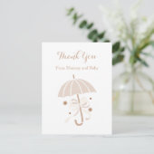 Leuke Tan Paraplu en Bow Baby shower Dank u Briefkaart (Staand voorkant)