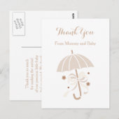 Leuke Tan Paraplu en Bow Baby shower Dank u Briefkaart (Voorkant / Achterkant)